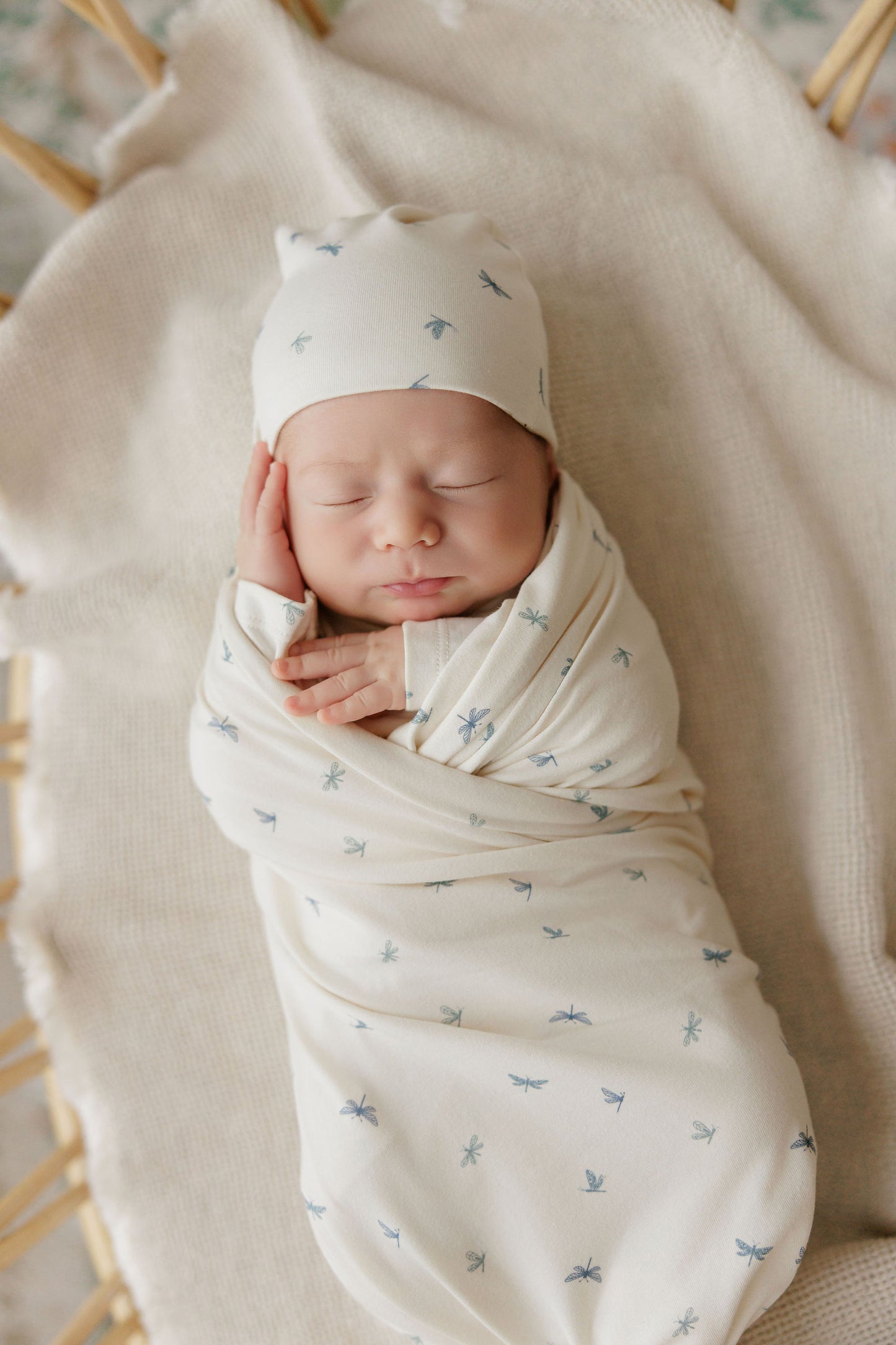 AURORA IVORY/BLUE DRAGONFLY  FOOTIE + BEANIE