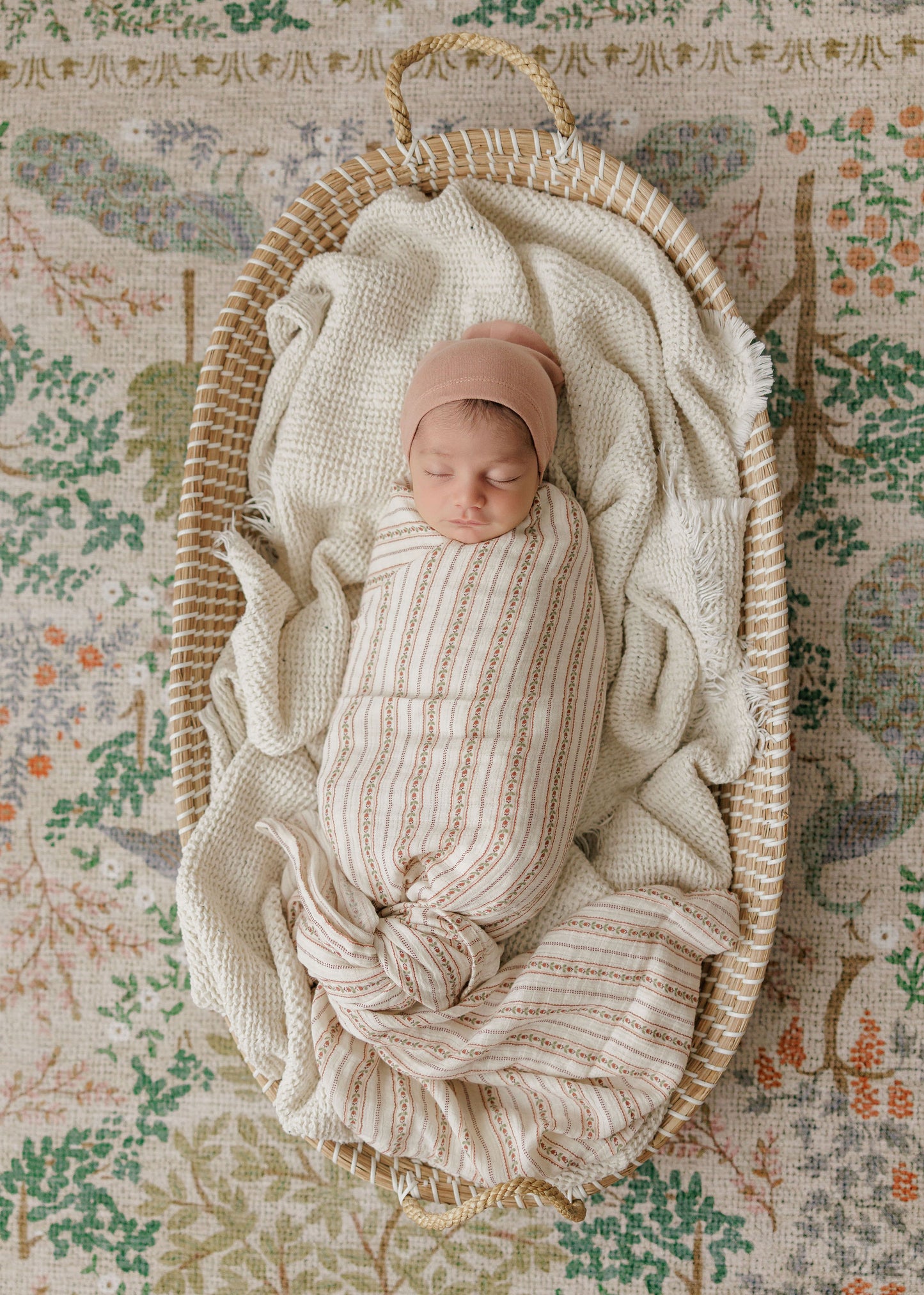 ELYS & CO IVORY/PINK LINEAR TULIP FOOTIE + BONNET