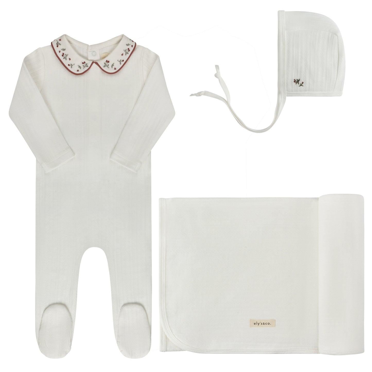 ELYS & CO IVORY/PINK FLORAL EMBROIDERED LAYETTE SET