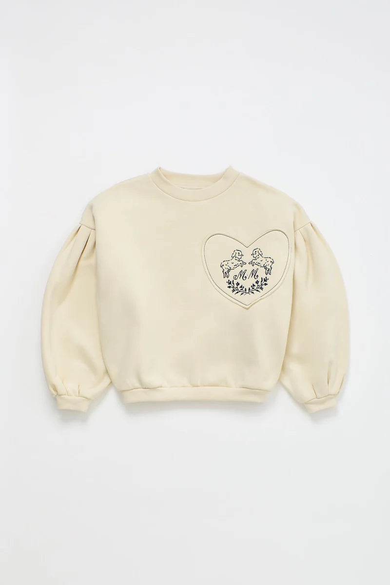 MAISON MANGOSTAN CREAM LAMB PRINT PUFF SLEEVE SWEATER