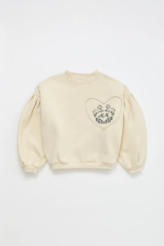 MAISON MANGOSTAN CREAM LAMB PRINT PUFF SLEEVE SWEATER
