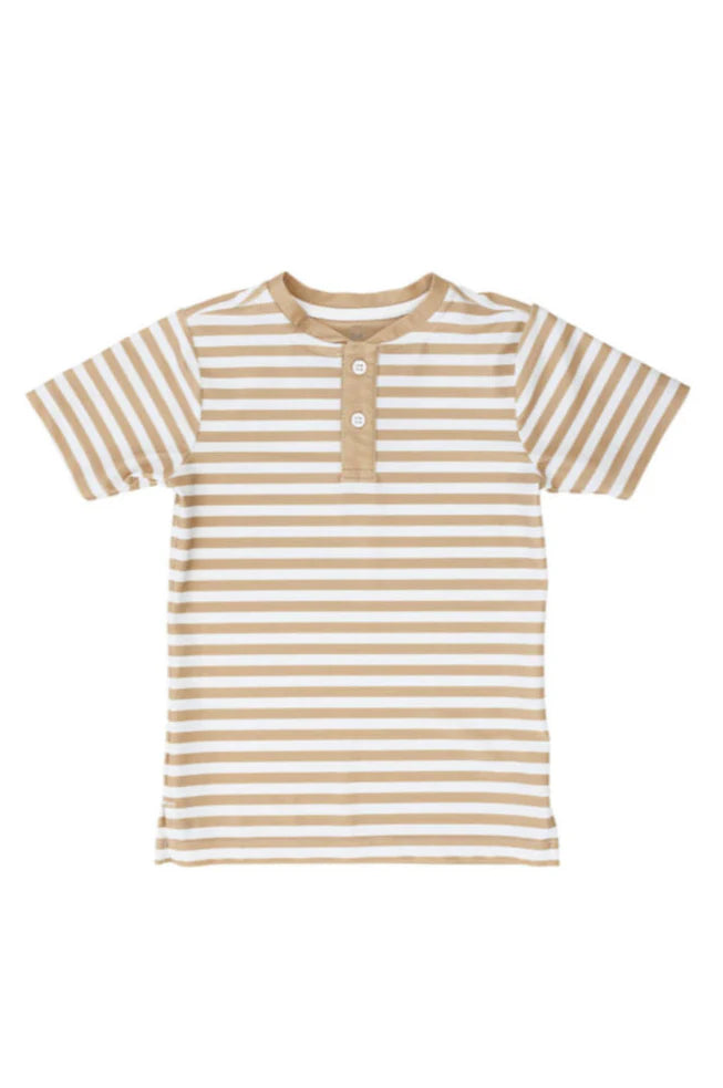 COURTSIDE KIDS TAN/WHITE STRIPED SWIM TOP