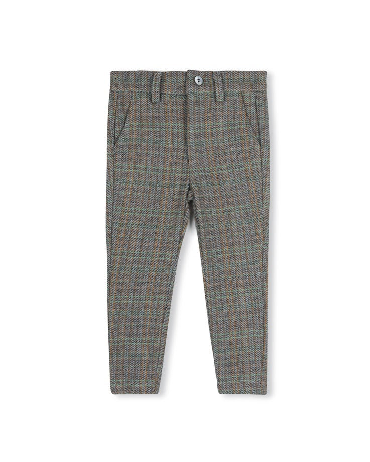 ONE CHILD GREY/MINT SMALL PLAID PANTS