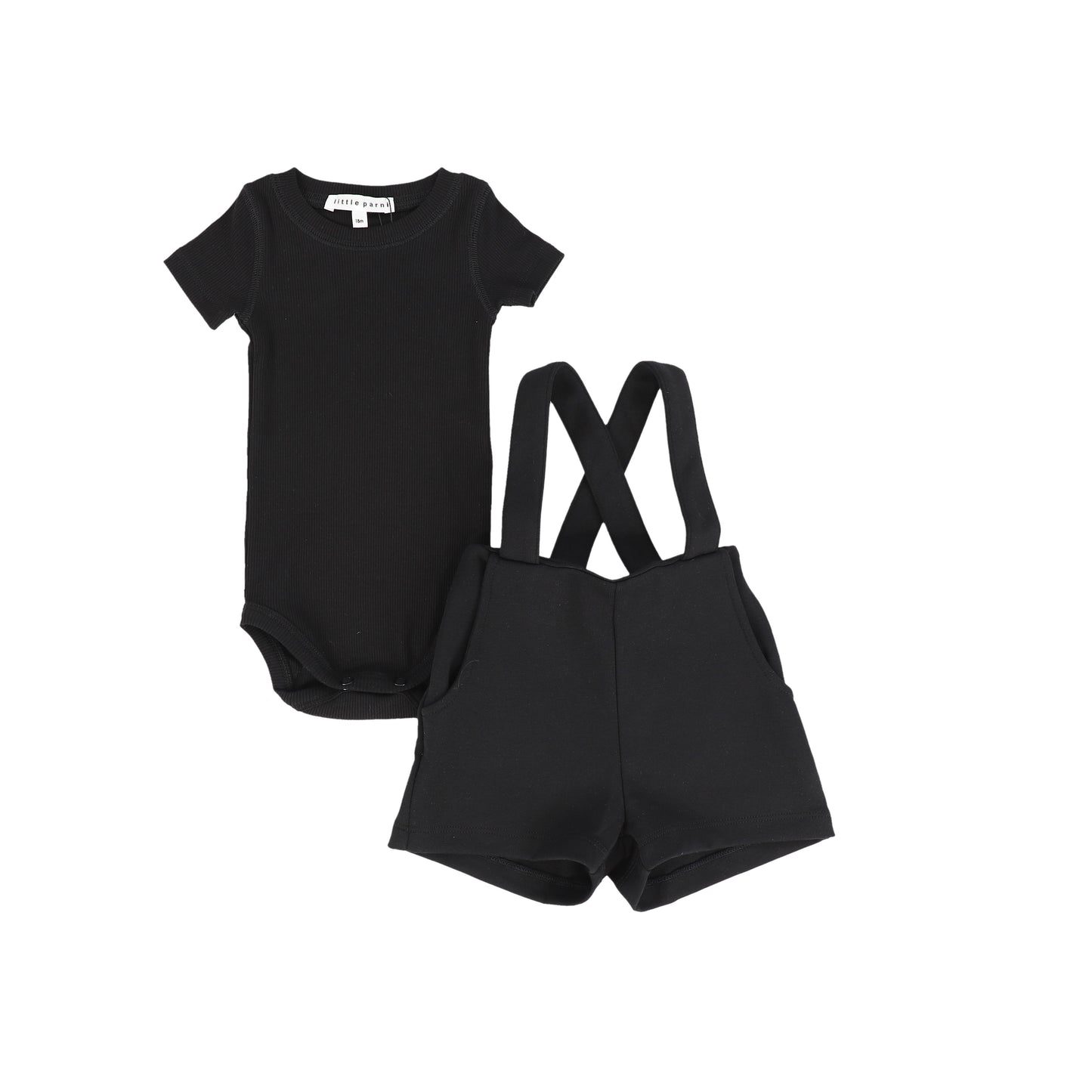 LITTLE PARNI BLACK MILANO OVERALL SET