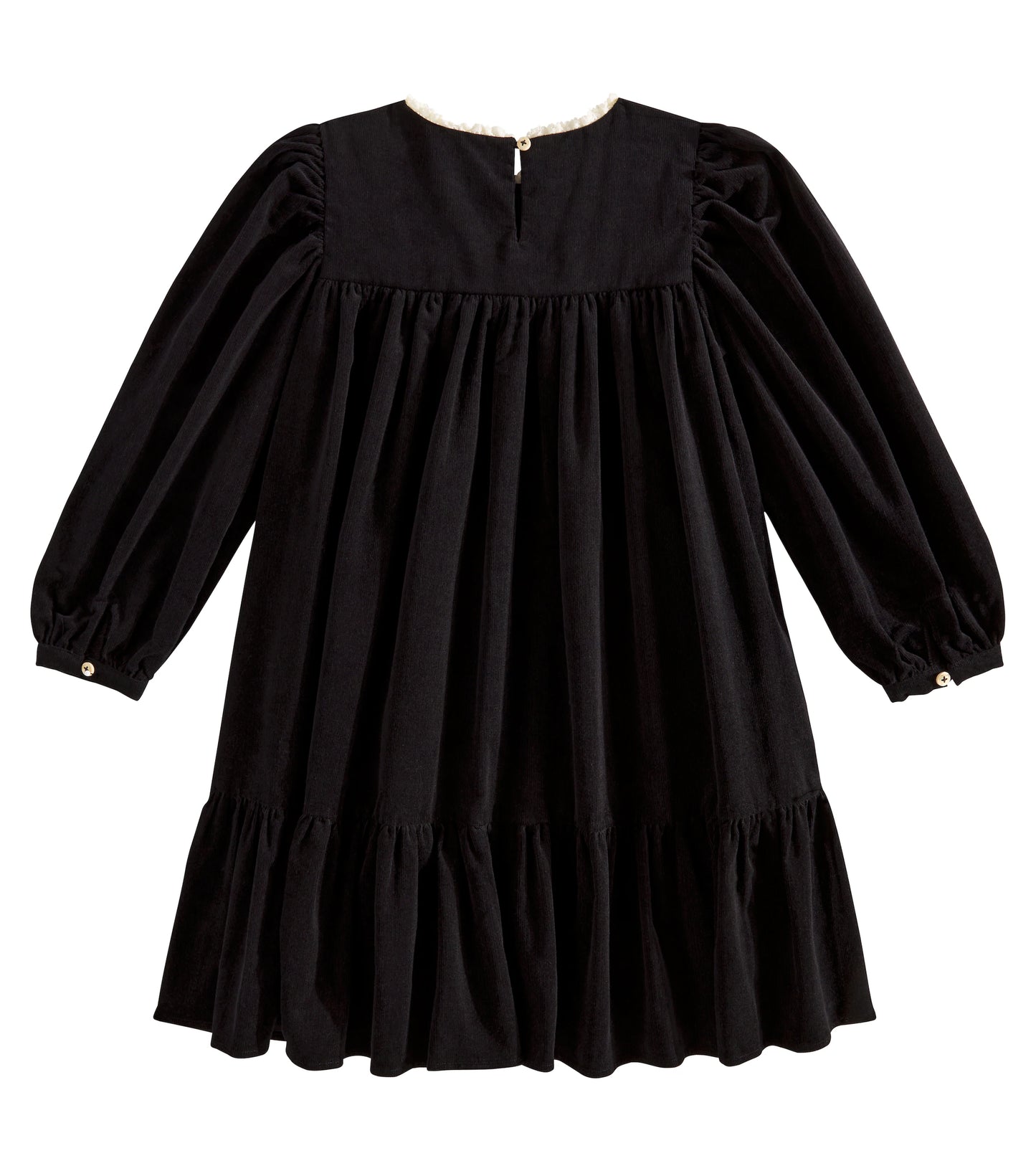 CERA UNA VOLTA BLACK CORDUROY PUFF SLEEVE DRESS [FINAL SALE]