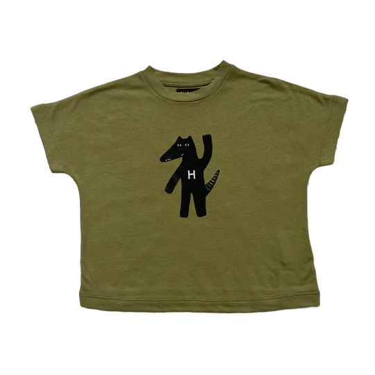 HELLO LUPO OLIVE GREEN ANIMAL PATCH TEE