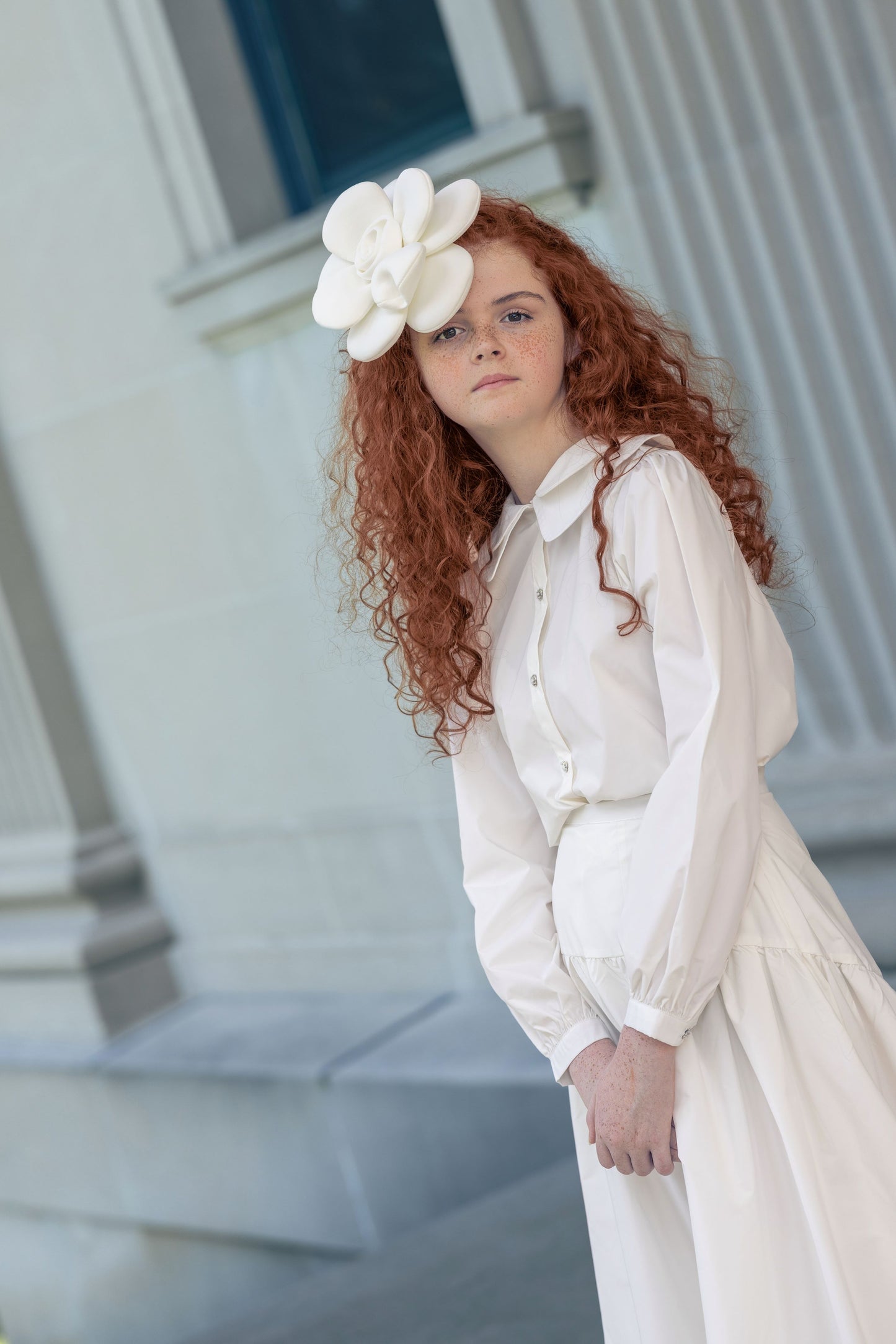 LITTLE TEMPEST CREAM TAFFETA CROPPED BLOUSE