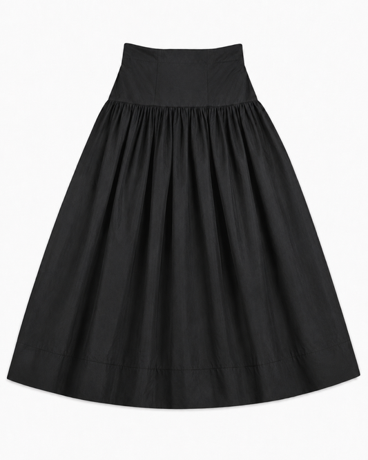 LITTLE TEMPEST BLACK TAFFETA MAXI SKIRT