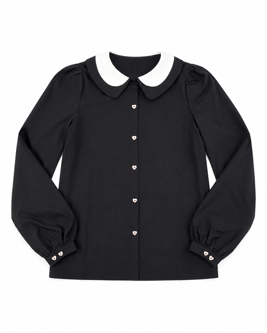 LITTLE TEMPEST BLACK DOUBLE COLLAR TAFFETA BLOUSE