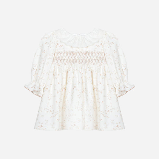 PATACHOU WHITE FLORAL RUFFLE COLLAR DRESS