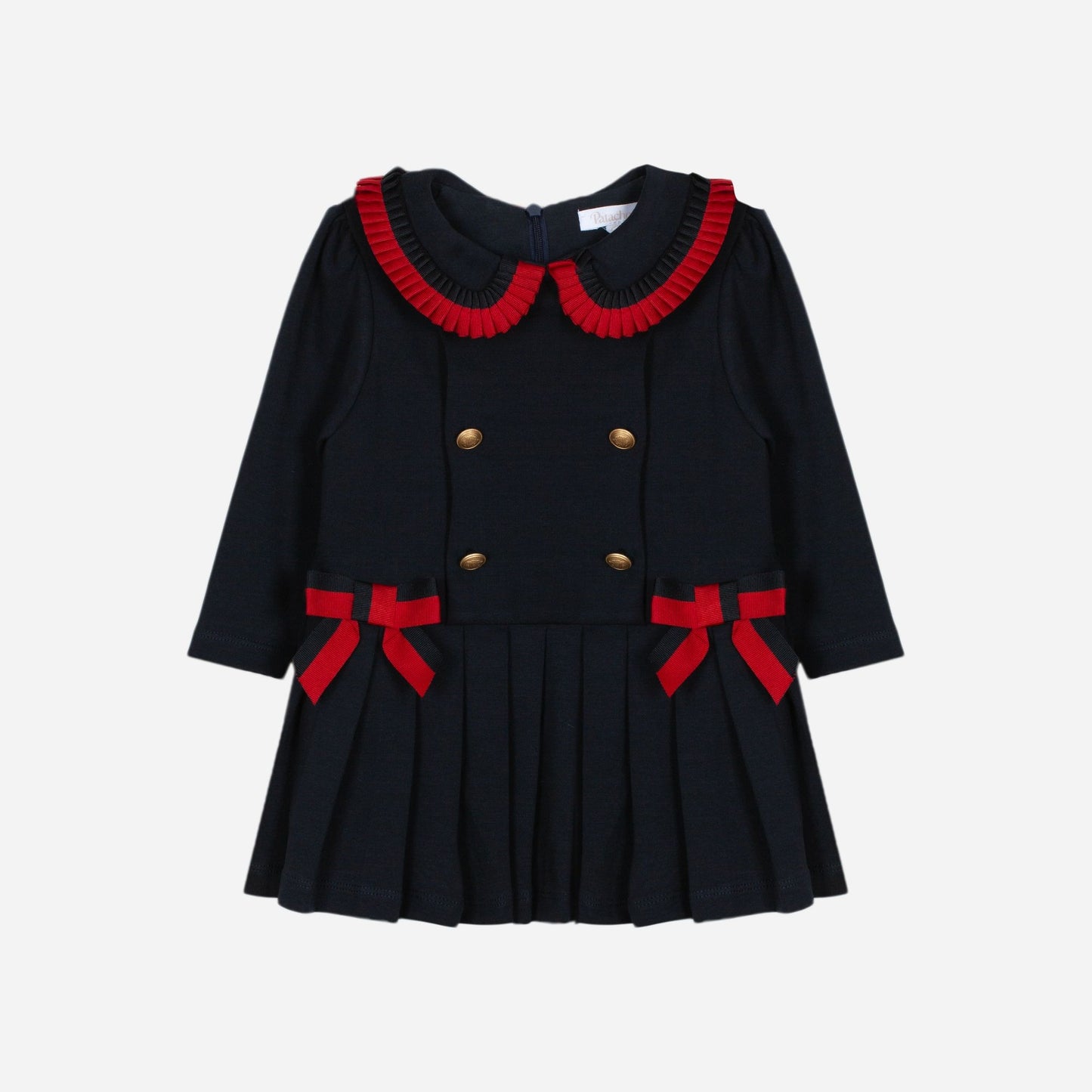 PATACHOU NAVY/RED RIBBON PLEAT DRESS