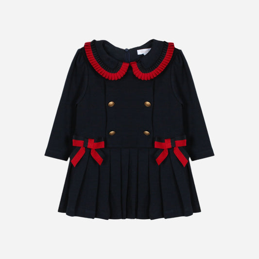 PATACHOU NAVY/RED RIBBON PLEAT DRESS