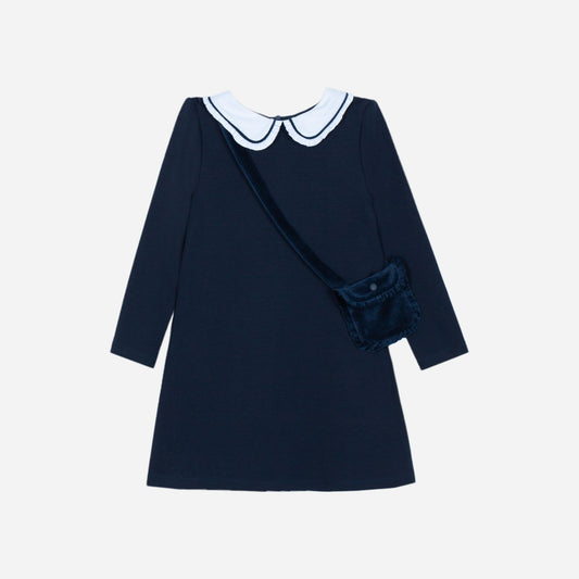 PATACHOU NAVY RUFFLE TRIM COLLAR DRESS