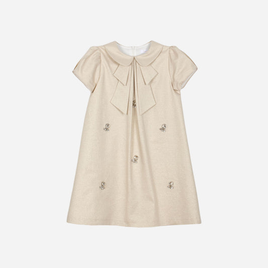 PATACHOU CREAM SHIMMER RHINESTONE COLLAR DRESS