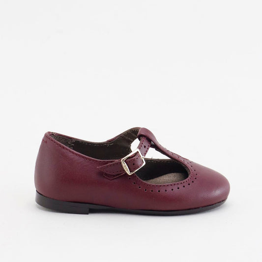 PAPANATAS BURGUNDY T STRAP POINTED SHOES [Final Sale]