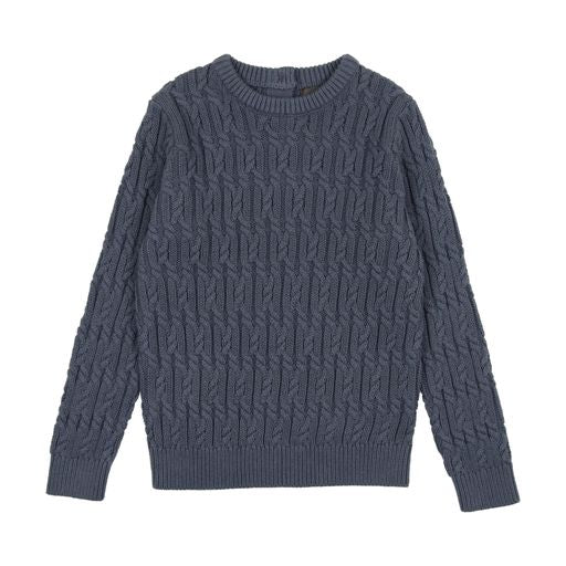 SWEET THREADS BLUE CABLE KNIT SWEATER