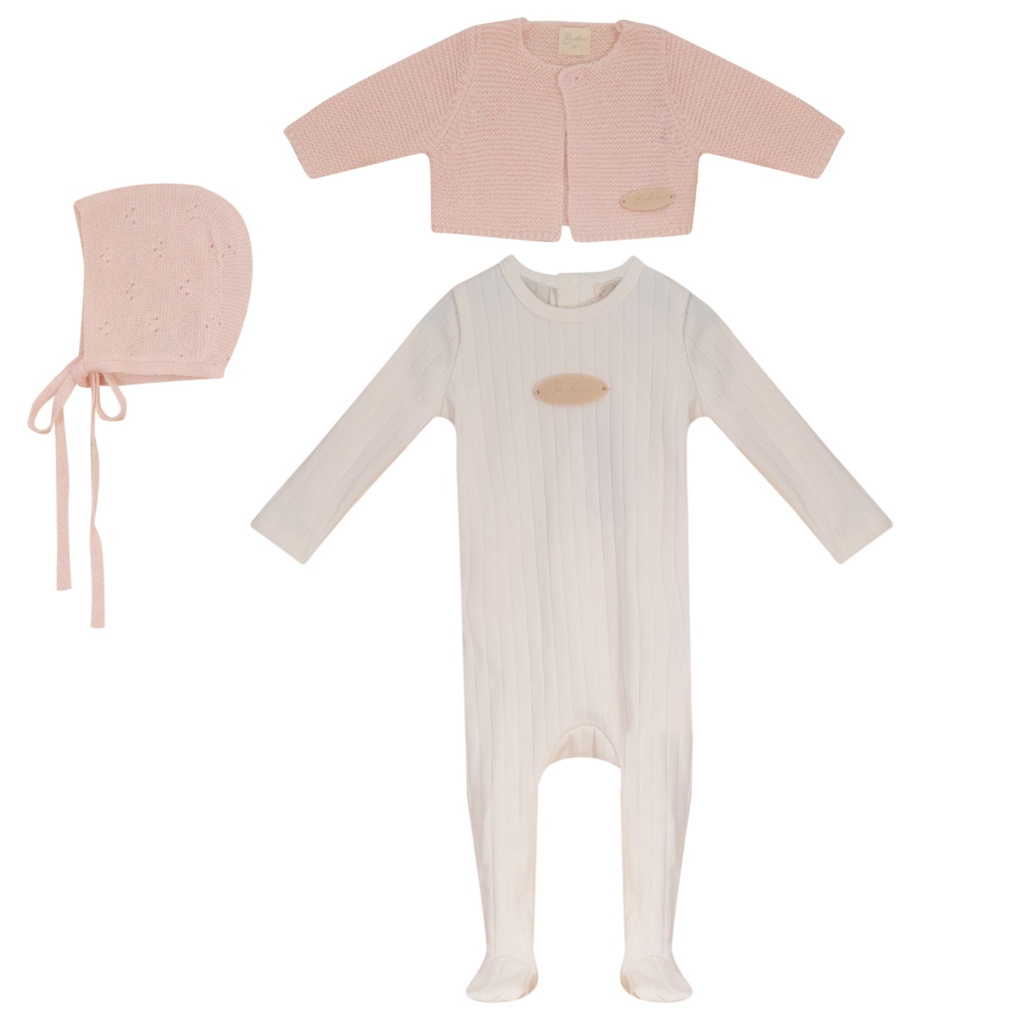 BUBANI BABY PINK KNIT CARDIGAN/FOOTIE SET