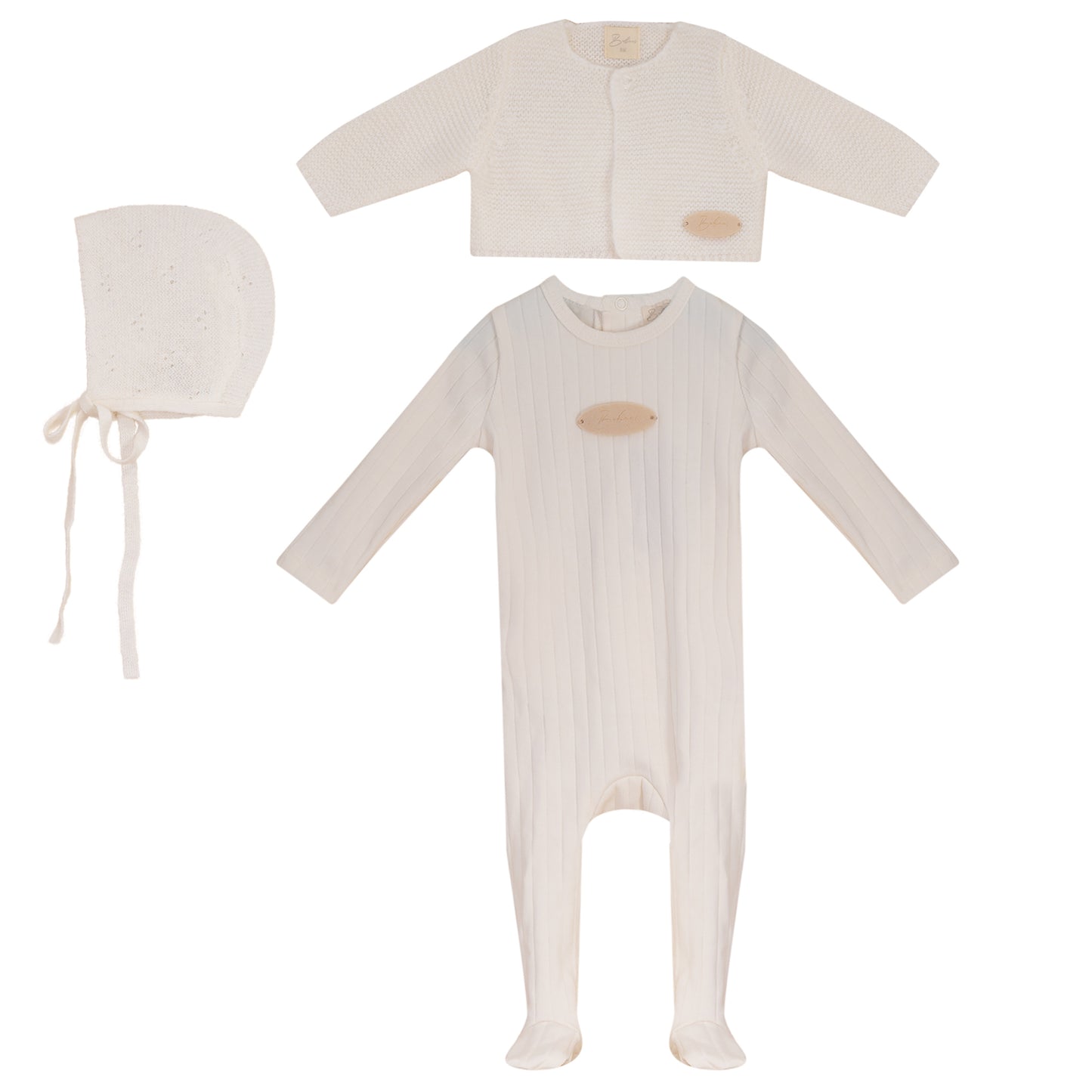 BUBANI BABY IVORY KNIT CARDIGAN/FOOTIE SET
