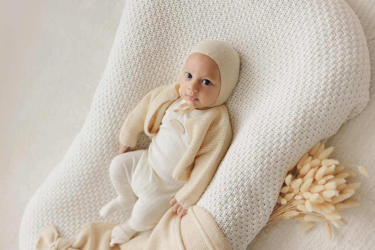 BUBANI BABY BEIGE KNIT CARDIGAN/FOOTIE SET