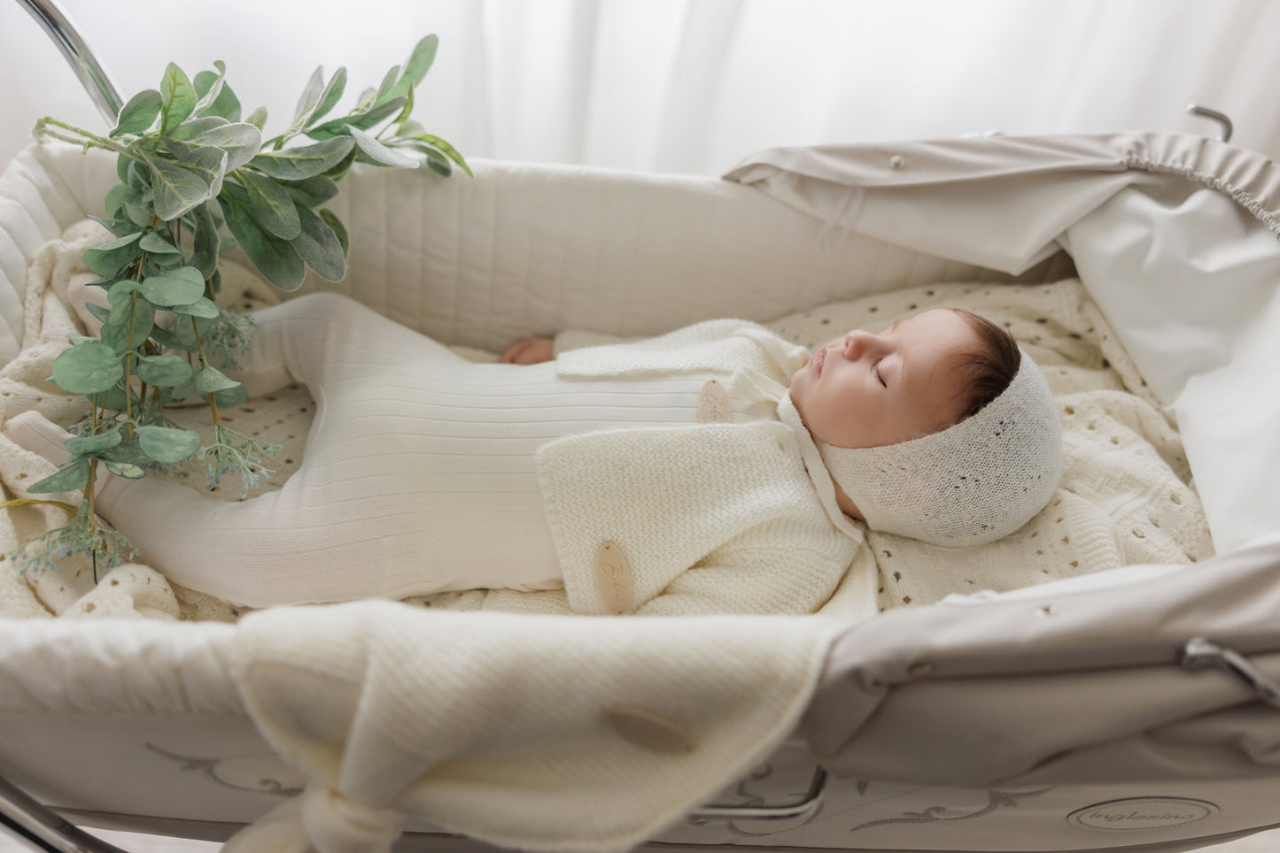 BUBANI BABY IVORY KNIT CARDIGAN/FOOTIE SET