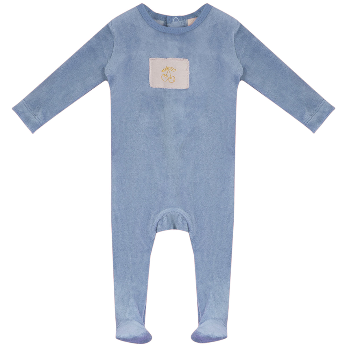 BUBANI BABY BLUE VELOUR CHERRY FOOTIE SET