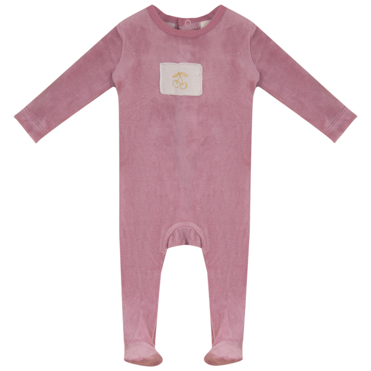 BUBANI BABY MAUVE VELOUR CHERRY FOOTIE SET