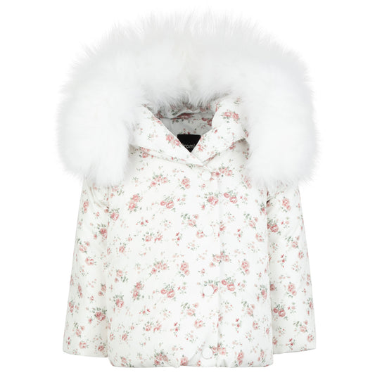 PRAMIE WHITE/PINK FLORAL PUFFER COAT