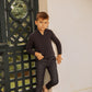 BAMBOO GREY WIDE RIBBED KNIT DOUBLE BREASTED CARDIGAN