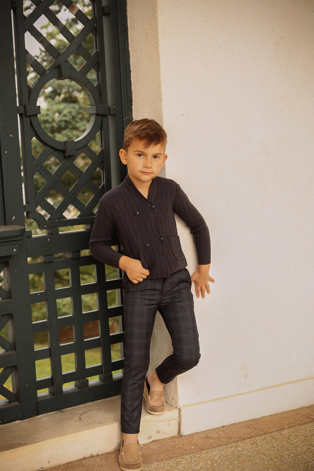 BAMBOO GREY WIDE RIBBED KNIT DOUBLE BREASTED CARDIGAN
