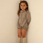 BAMBOO BEIGE WOOL COLLAR PLEAT FRONT ROMPER