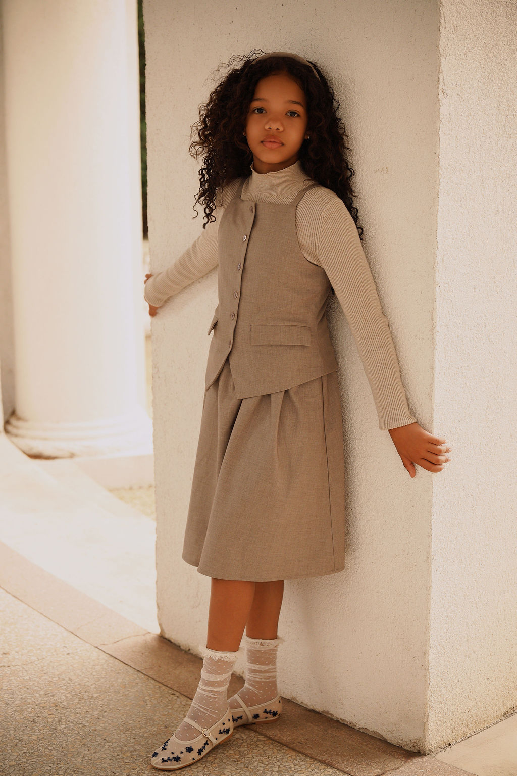 BAMBOO BEIGE WOOL WAISTCOAT DRESS