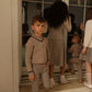 BAMBOO BEIGE CABLE-KNIT STRIPE TRIM SWEATER