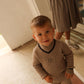BAMBOO BEIGE CABLE-KNIT STRIPE TRIM SWEATER SET