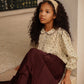 BAMBOO CREAM/BURGUNDY FLORAL PRINT PLEAT BLOUSE