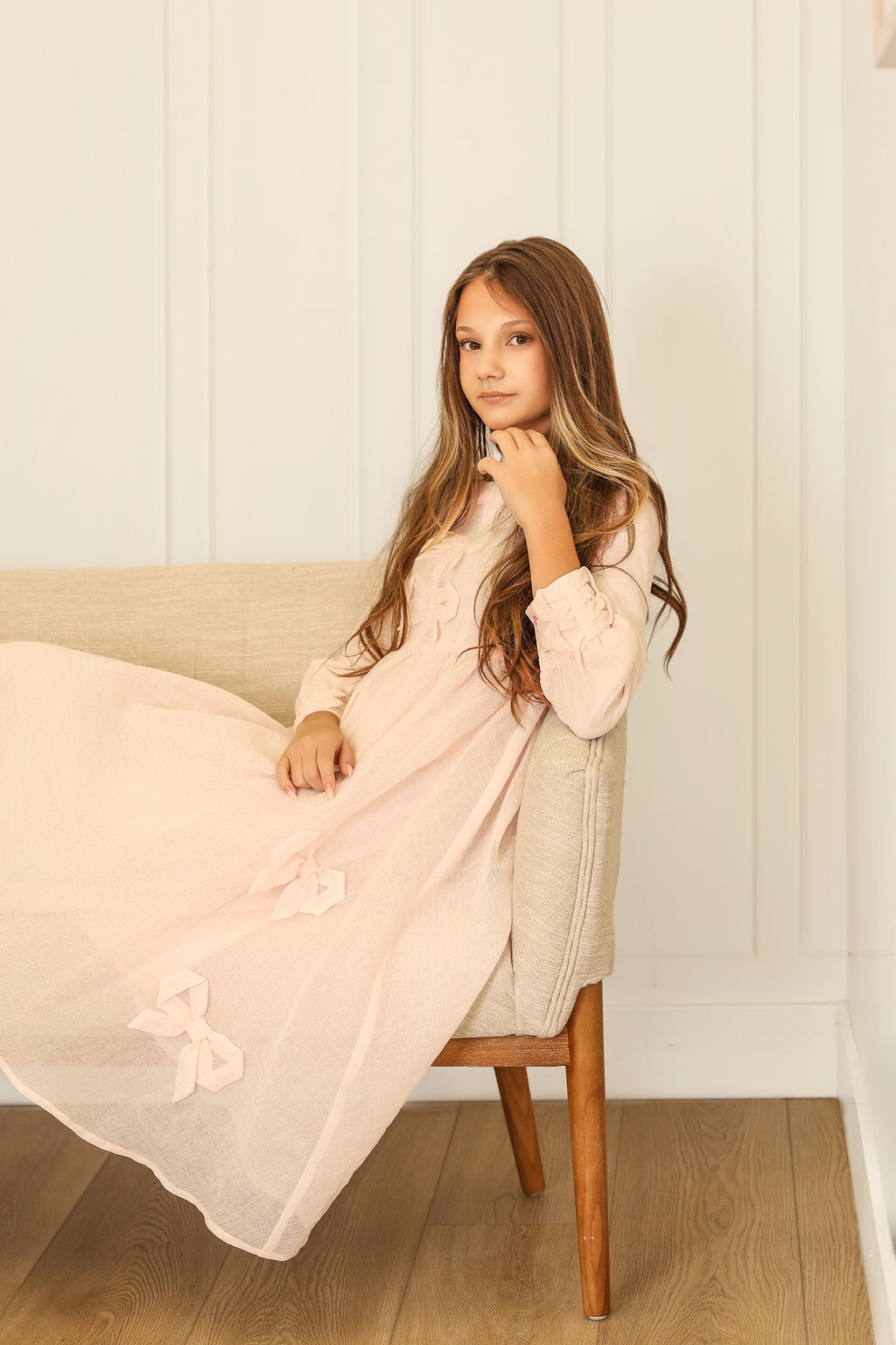 FRANCESCA GUILIANO PINK GAUZE BOW TRIM GOWN
