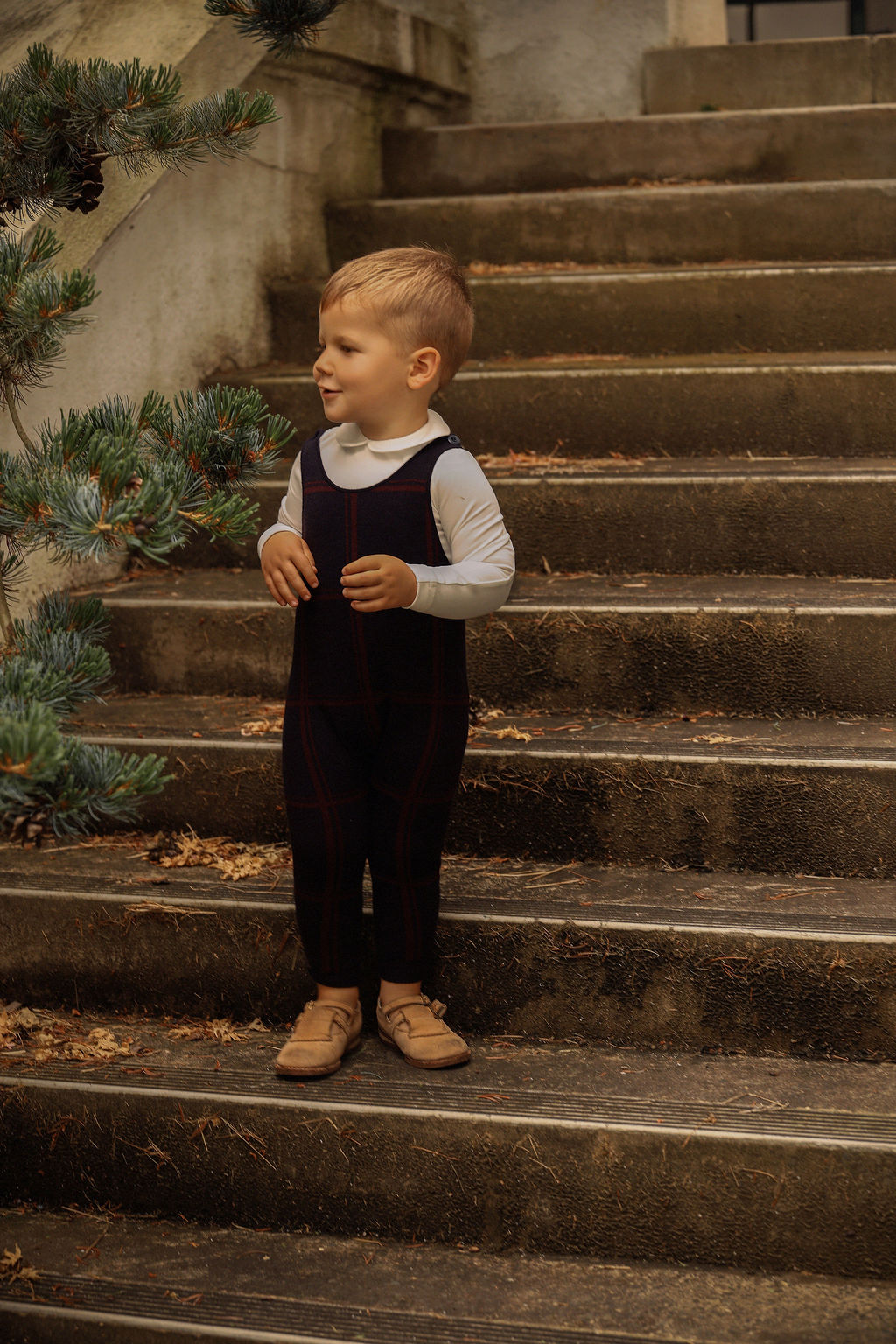 BAMBOO NAVY PLAID KNIT OVERALLS