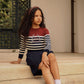 BAMBOO NAVY/WHITE RIBBED KNIT STRIPE CREST SWEATER