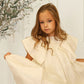 FRANCESCA GUILIANO CREAM EMBOSSED FLOWER HIGH WAIST FLUTTER SLEEVE GOWN