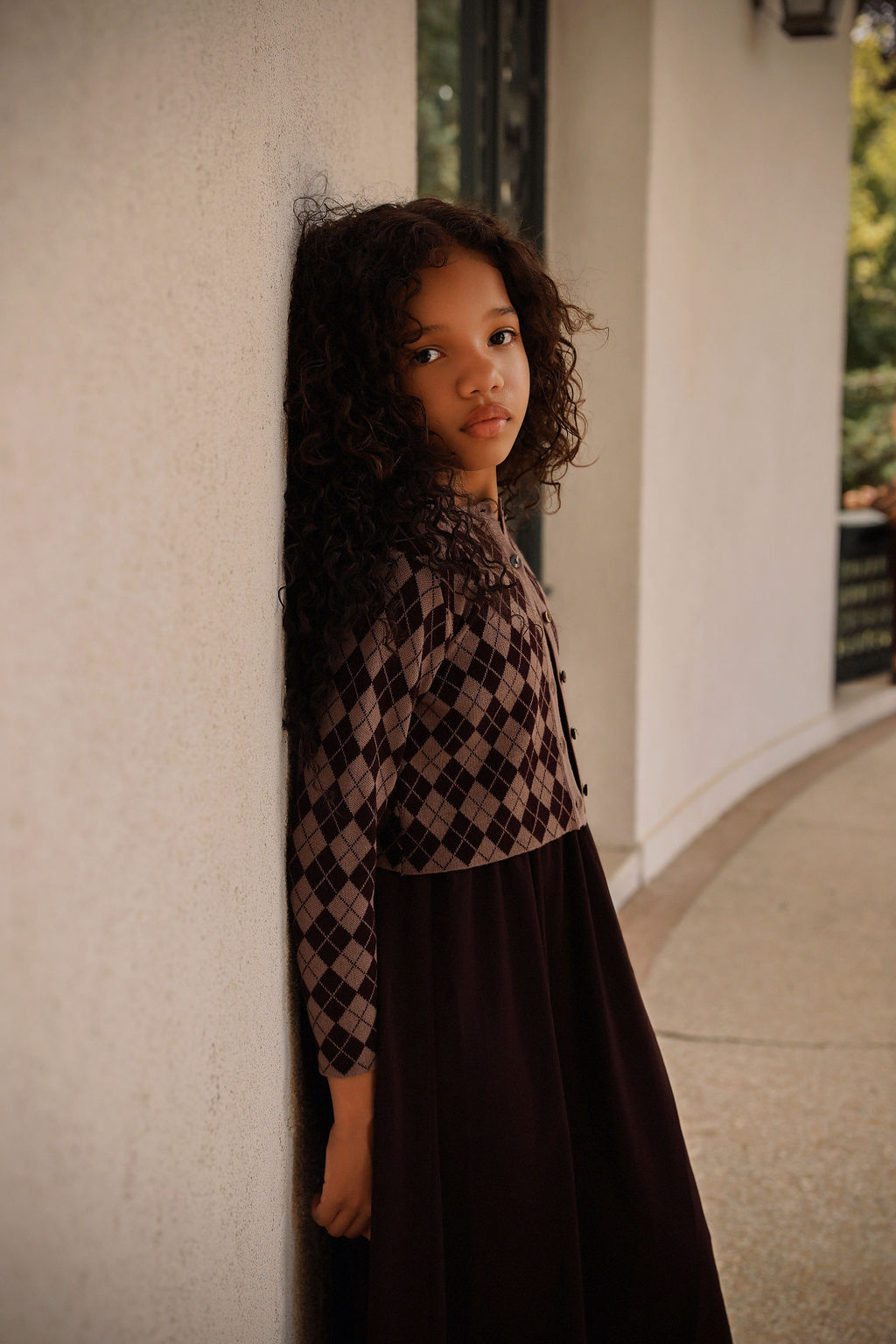 BAMBOO BURGUNDY ARGYLE CARDIGAN MAXI DRESS SET