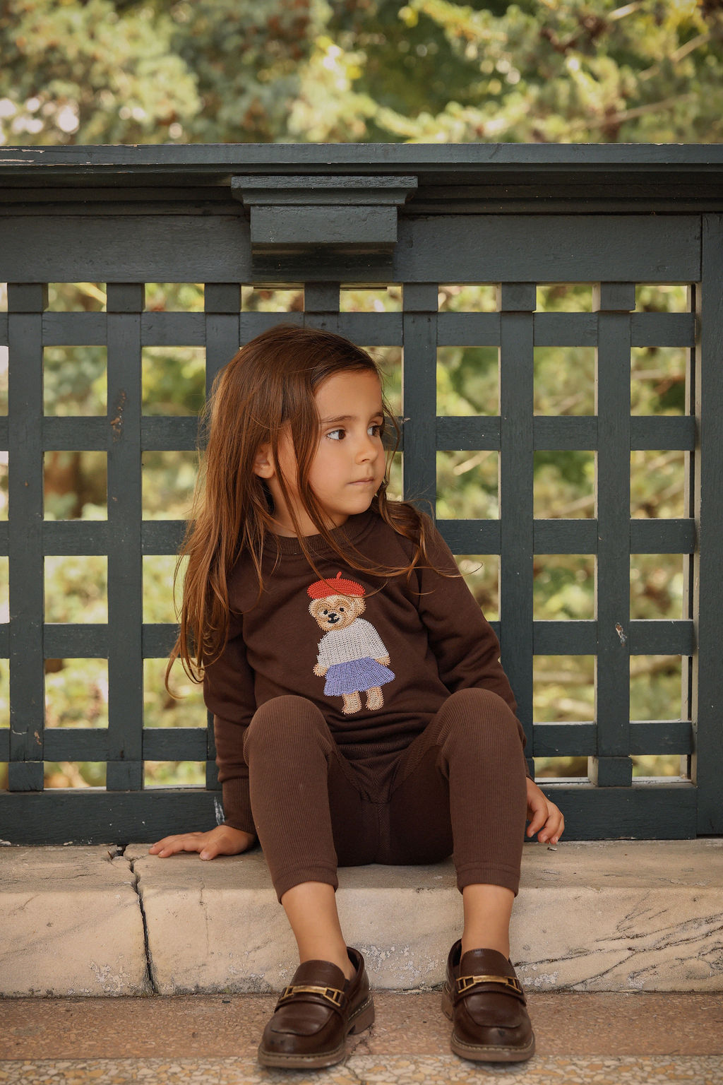 BAMBOO BROWN EMBROIDERED DOLL SWEATSHIRT SET