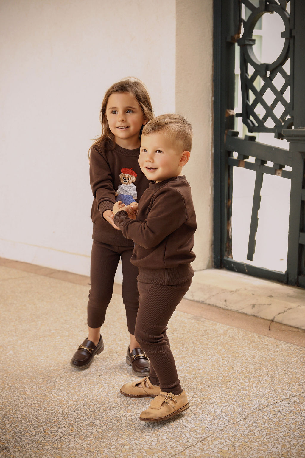 BAMBOO BROWN EMBROIDERED DOLL SWEATSHIRT SET