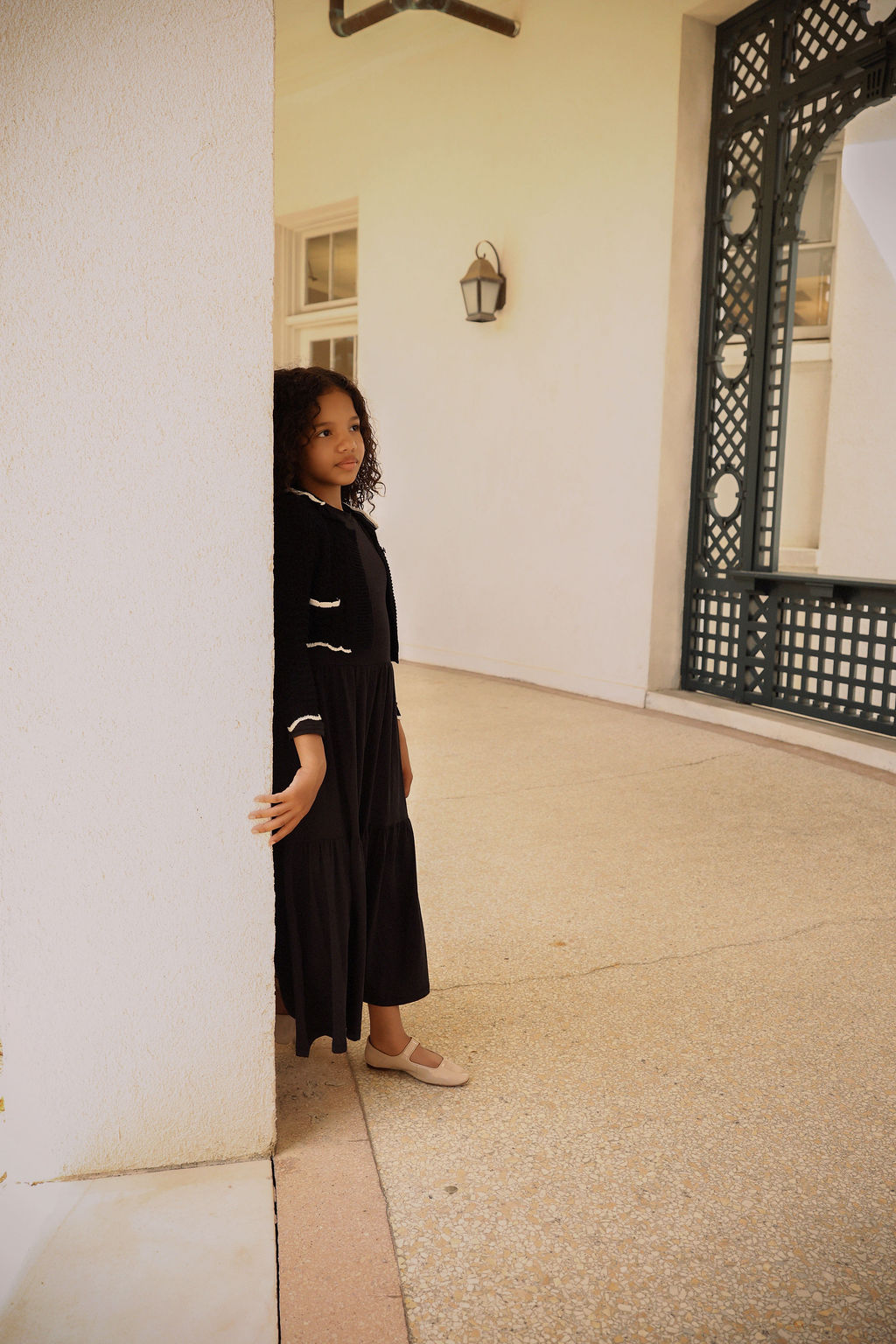 Black Scallop Knit Cardigan Maxi Dress