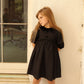 BAMBOO BLACK TAFFETA VELVET COLLAR PUFF SLEEVE 3/4 SLEEVE DRESS