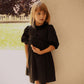 BAMBOO BLACK TAFFETA VELVET COLLAR PUFF SLEEVE 3/4 SLEEVE DRESS