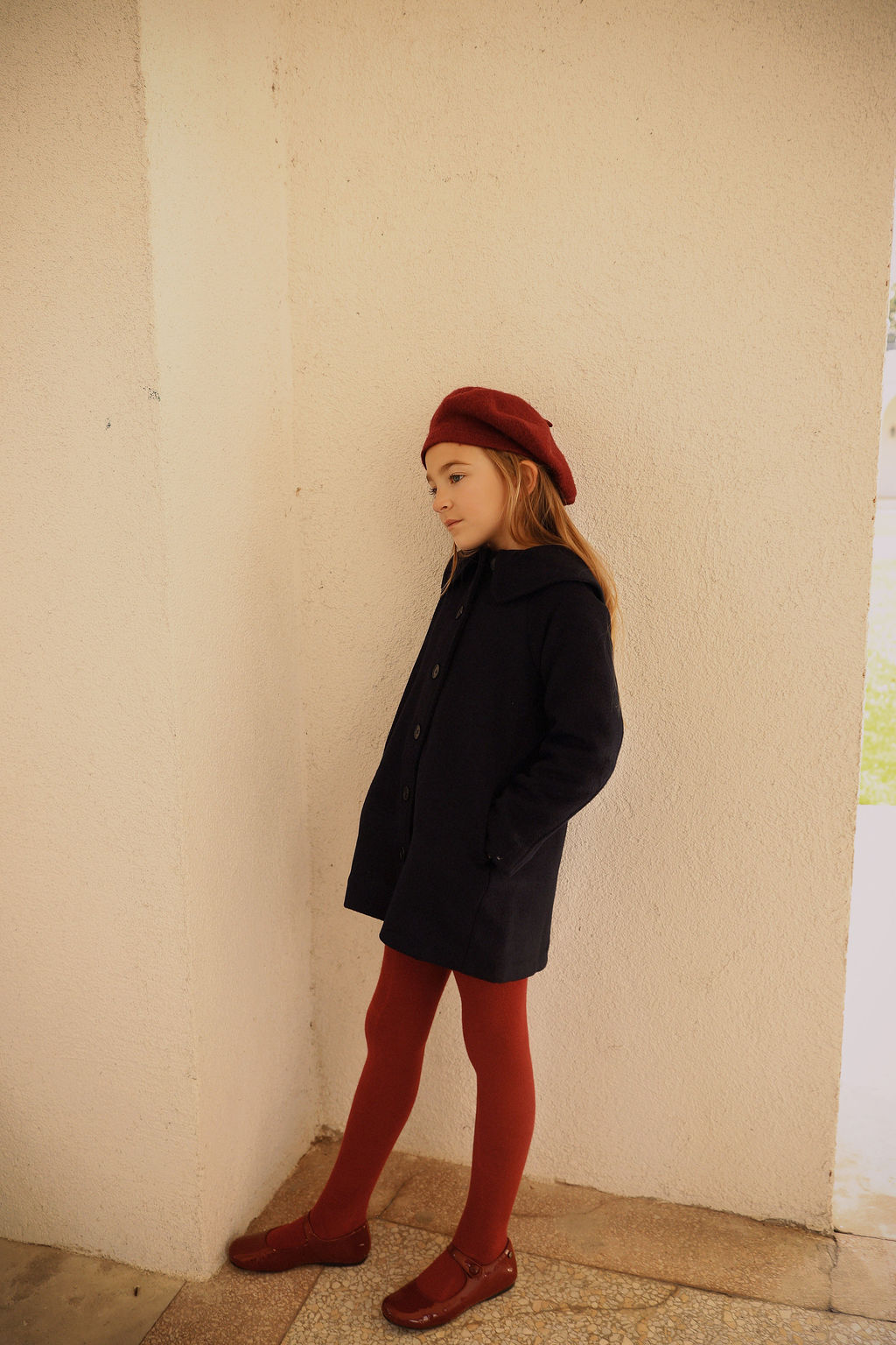 BAMBOO NAVY WOOL COLLAR SWING COAT