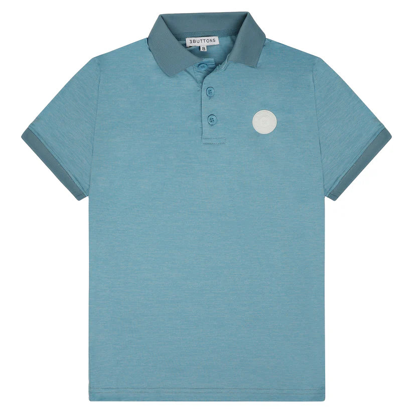 3 BUTTONS LIGHT BLUE HEATHER LOGO SPORT POLO