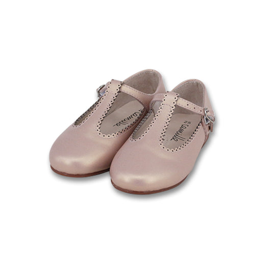 CAMILLE METALLIC PINK SCALLOP TRIM T-STRAP SHOE