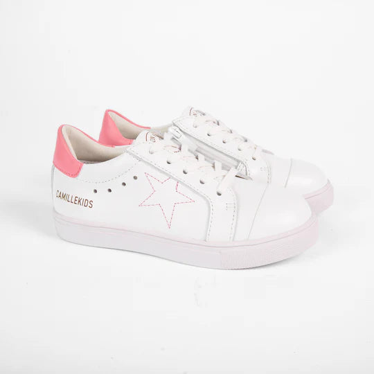 CAMILLE WHITE/PINK STITCH STAR SNEAKERS