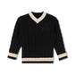 HARPER JAMES BLACK CHUNKY CABLE KNIT EMBLEM SWEATER