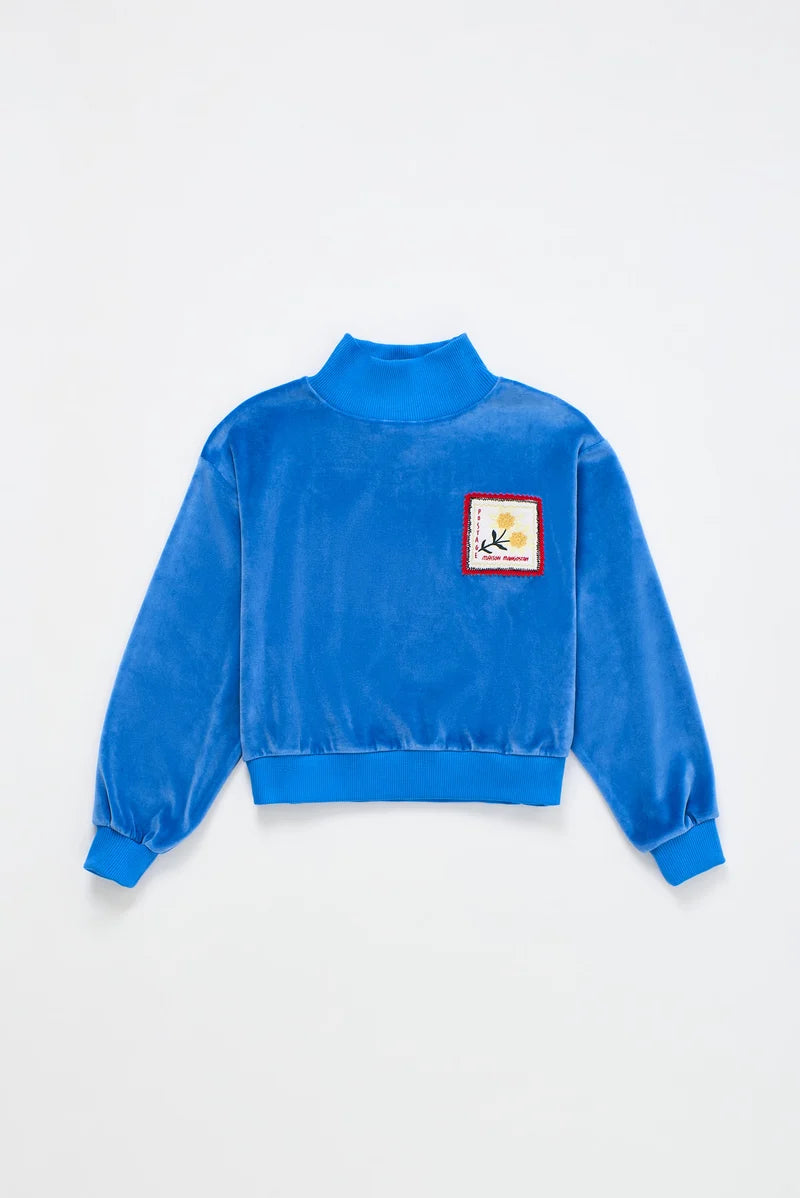 MAISON MANGOSTAN ELECTRIC BLUE POSTCARD VELVET TURTLENECK SWEATER